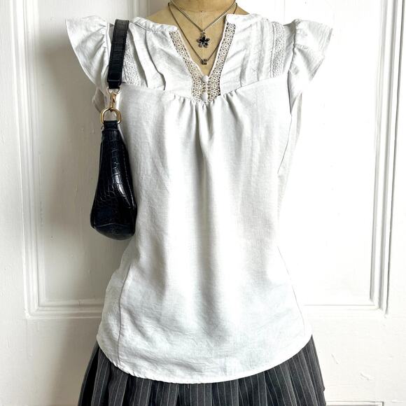 Tamara. H cottegecore white short sleeve blouse flare sleeves Bohochic fairy - Picture 2 of 6